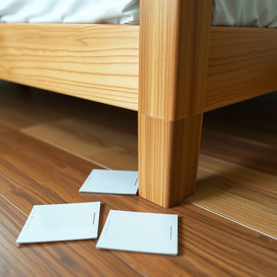 Flat glue traps placed under the leg of a bed frame